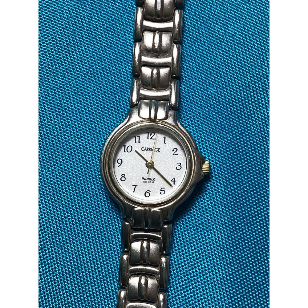 Carriage By Timex Indiglo Womens Silver Quartz Watch New Battery